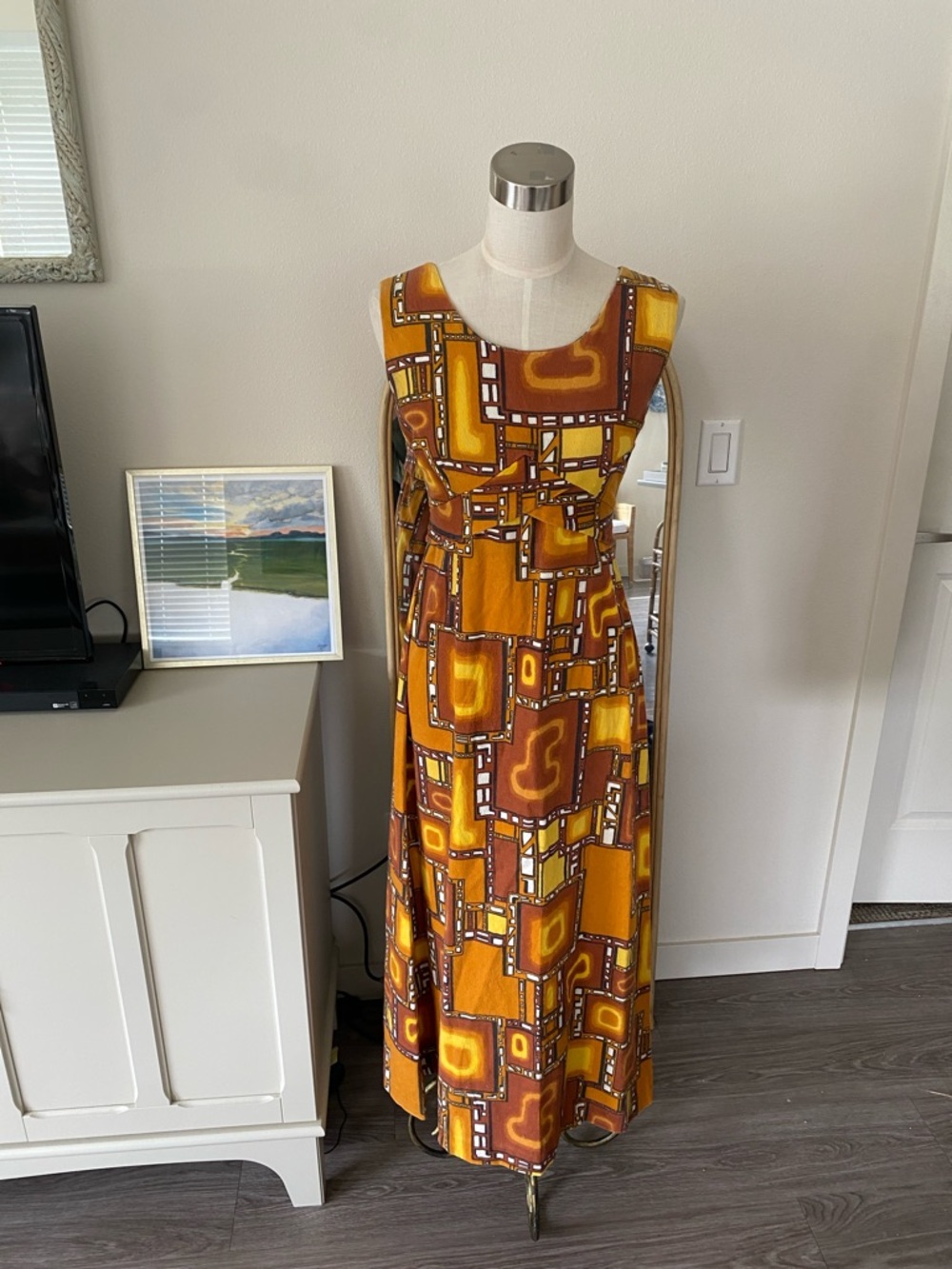 Vintage 1960s Okolehao Mark Yamanaka Hawaiian Column Dress